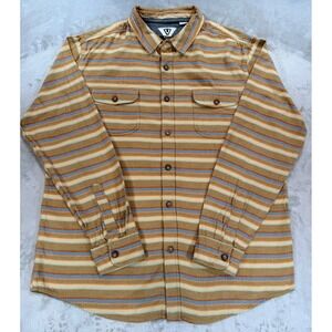 Vissla Mens Flannel Shirt 100% Organic Cotton Striped Long Sleeve Brown XL